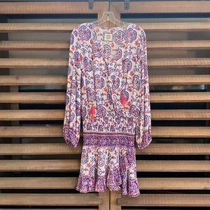 BELL minidress. Adorable smocked waist dress with tassel drops. Size S